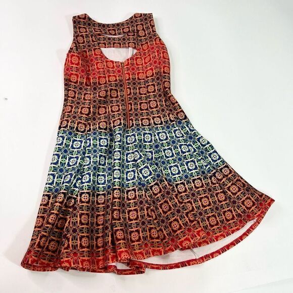 Julian Taylor Fit & Flare Dress Womens 10 Multicolor Geometric Sleeveless - Picture 9 of 11